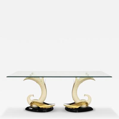 San Sen Brass Glass Swan Console Table for Art House Jofral Spain Labeled