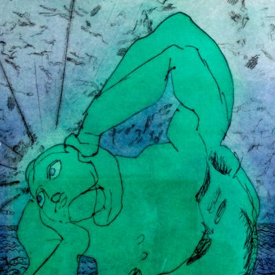Sandro Chia SANDRO CHIA AQUATINT PRINT IN GREEN AND BLUE MAN SEA 1984 