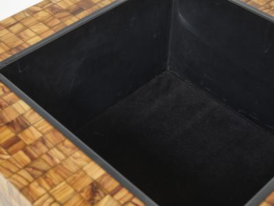 Sandro Petti Italian Sandro Petti olive wood marquetry brass bar table planter 1970s