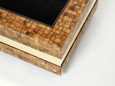 Sandro Petti Italian Sandro Petti olive wood marquetry brass bar table planter 1970s