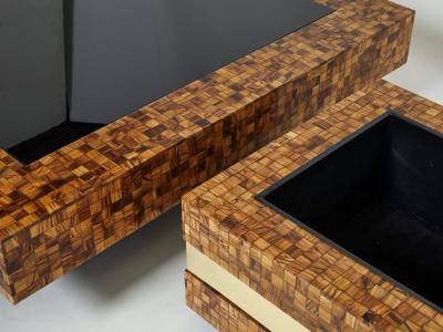 Sandro Petti Italian Sandro Petti olive wood marquetry brass bar table planter 1970s