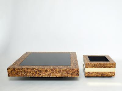 Sandro Petti Italian Sandro Petti olive wood marquetry brass bar table planter 1970s