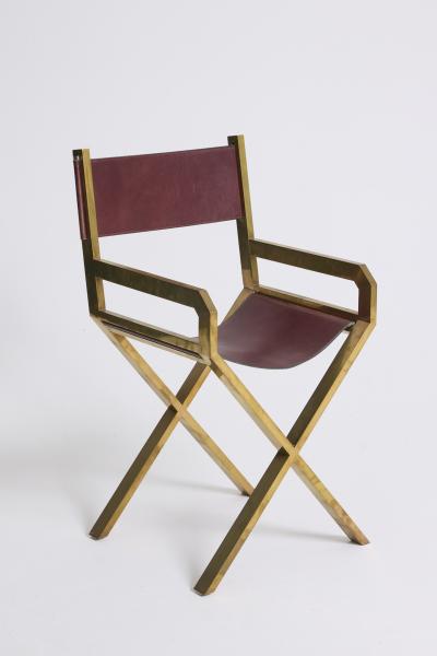 Sandro Petti Pair of Brass and Leather Armchairs by Sandro Petti 1929 2002 