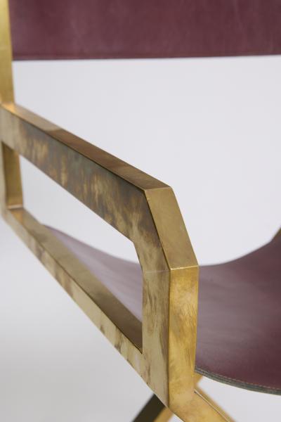 Sandro Petti Pair of Brass and Leather Armchairs by Sandro Petti 1929 2002 