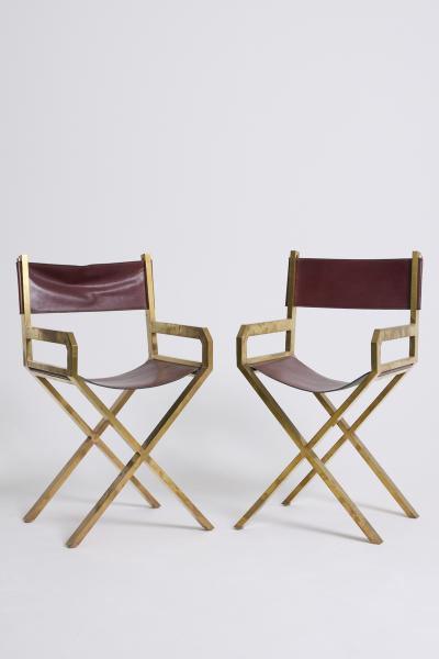 Sandro Petti Pair of Brass and Leather Armchairs by Sandro Petti 1929 2002 