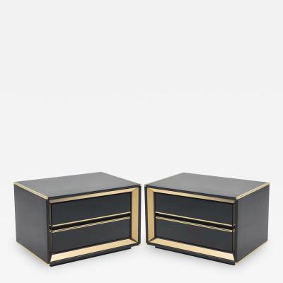 Sandro Petti Pair of Italian Sandro Petti black lacquered brass nightstands tables 1970s