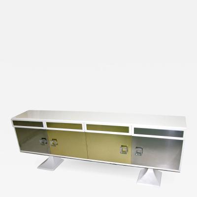 Sandro Petti Sandro Petti 1970s Italian Modern Chrome and Brass White Lacquered Credenza