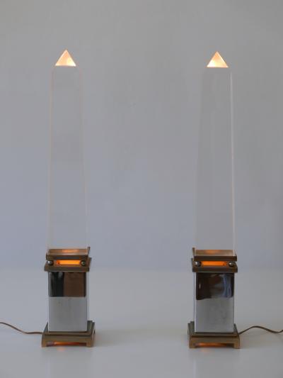 Sandro Petti Set of Two Lucite Obelisk Table Lamps by Sandro Petti for Maison Jansen France