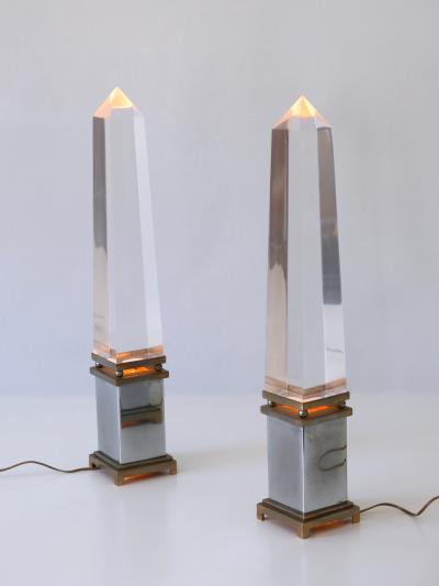 Sandro Petti Set of Two Lucite Obelisk Table Lamps by Sandro Petti for Maison Jansen France