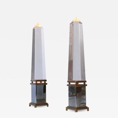 Sandro Petti Set of Two Lucite Obelisk Table Lamps by Sandro Petti for Maison Jansen France