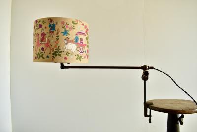 Sang Pil Bae 1920s O C White table lamp with cloth shade
