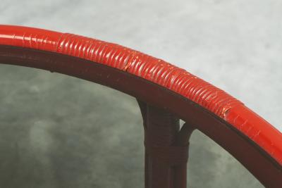Sang de Boeuf Red Lacquered Bamboo and Smoke Glass Coffee Table Mid 20th C