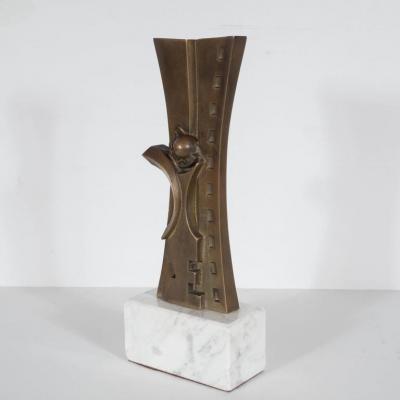 Sante Monachesi Mid Century Modern Sculpture in Patinated Bronze and Marble by S Monachesi