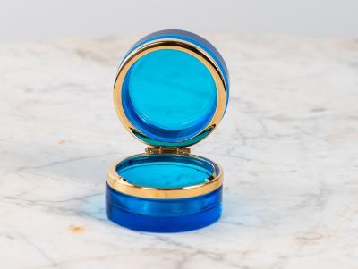 Sapphire Blue Round Glass Box with Polished Bronze Mount France Early 20th C 
