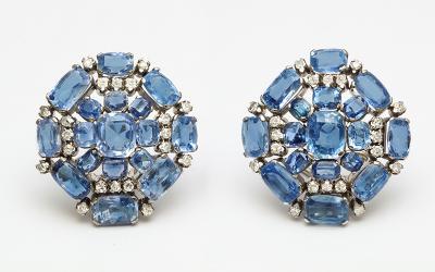 Sapphire Diamond Cluster Earclips