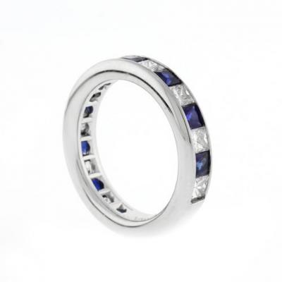 Sapphire and Diamond Channel Set Band Ring