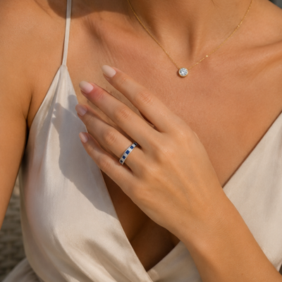 Sapphire and Diamond Channel Set Band Ring