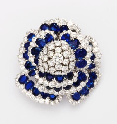 Sapphire and Diamond Flower Brooch