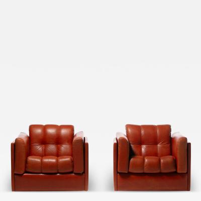 Sapporo Mobil Girgi 1970s Architectural Mid Century Modern Club Chairs in Cognac Leather