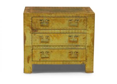 Sarreid Ltd Spanish High Style Brass Clad Strongbox Commode Bedside Table