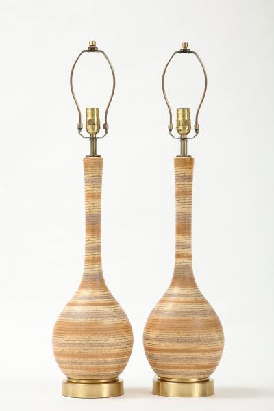 Sascha Brastoff Sascha Brastoff Tan Beige Grey Striped Lamps