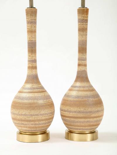 Sascha Brastoff Sascha Brastoff Tan Beige Grey Striped Lamps