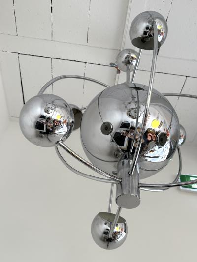 Satellite Sputnik Chandelier Metal Chrome Italy 1970s