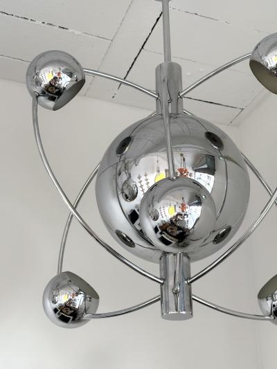 Satellite Sputnik Chandelier Metal Chrome Italy 1970s