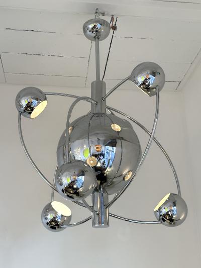 Satellite Sputnik Chandelier Metal Chrome Italy 1970s
