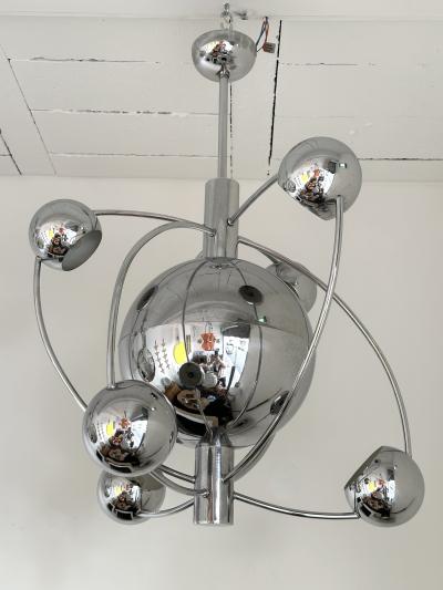 Satellite Sputnik Chandelier Metal Chrome Italy 1970s