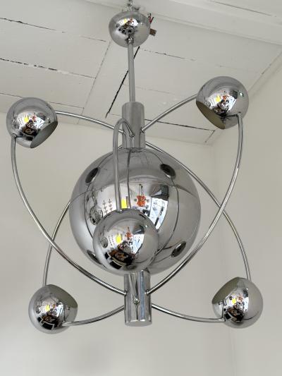 Satellite Sputnik Chandelier Metal Chrome Italy 1970s