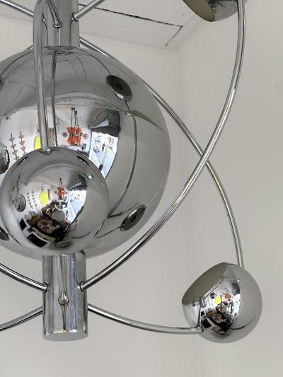 Satellite Sputnik Chandelier Metal Chrome Italy 1970s