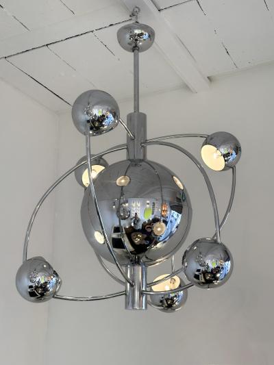 Satellite Sputnik Chandelier Metal Chrome Italy 1970s