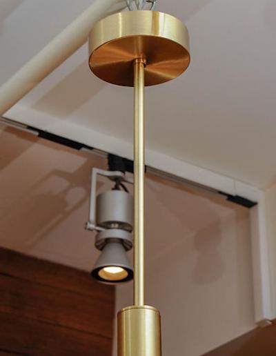 Satin Brass Pendant Lamp with Four Lights and Round White Glass Globe