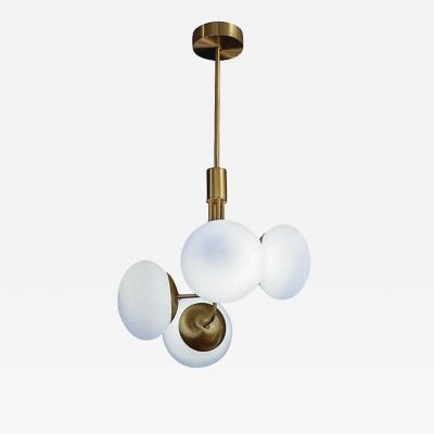 Satin Brass Pendant Lamp with Four Lights and Round White Glass Globe