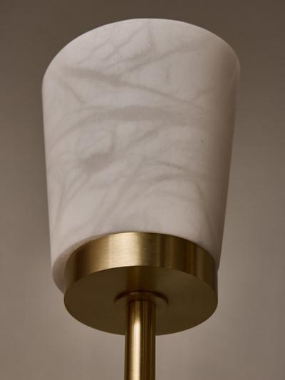 Satinated Brass and Alabaster Spiral Shades Six Arms of Light Floor Lamp