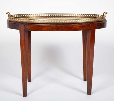 Satinwood Inlaid Brass Gallery Oval Tray on Stand with Elaborate Inlaid Border
