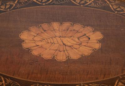 Satinwood Inlaid Brass Gallery Oval Tray on Stand with Elaborate Inlaid Border