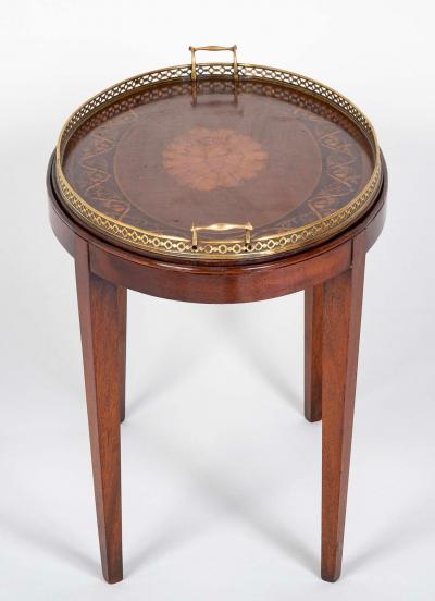 Satinwood Inlaid Brass Gallery Oval Tray on Stand with Elaborate Inlaid Border
