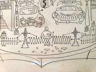 Saul Steinberg New York Harbor with Ferry boats and Victorian Houses Holiday Magazine