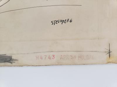 Saul Steinberg New York Harbor with Ferry boats and Victorian Houses Holiday Magazine