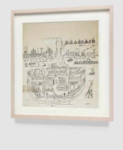 Saul Steinberg New York Harbor with Ferry boats and Victorian Houses Holiday Magazine