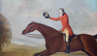 Sawrey Gilpin Fox Hunter on Horse with Hounds Attributed to Gilpin Oil on Canvas Circa 1790