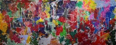 Sax Berlin The 3 Pipers At The Dawn of Peace Large Contemporary Tryptch Abstract Painting