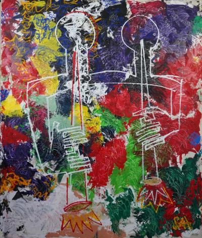 Sax Berlin The 3 Pipers At The Dawn of Peace Large Contemporary Tryptch Abstract Painting