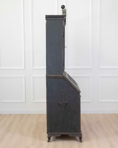 Scandinavian 18th Century Black Painted Carved Bureau