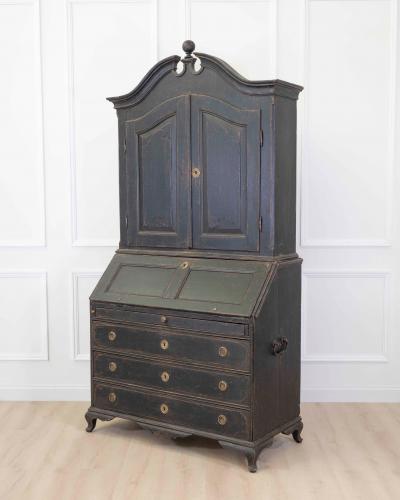 Scandinavian 18th Century Black Painted Carved Bureau