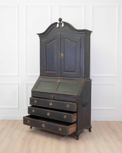 Scandinavian 18th Century Black Painted Carved Bureau