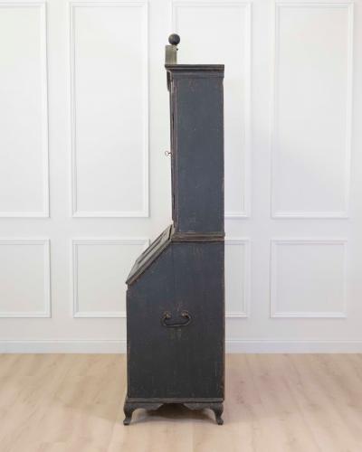 Scandinavian 18th Century Black Painted Carved Bureau