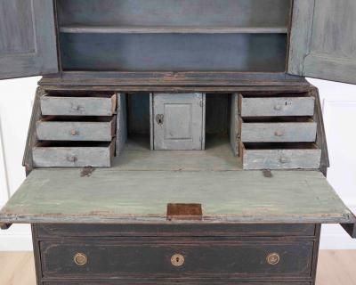 Scandinavian 18th Century Black Painted Carved Bureau